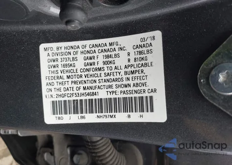 2018 Honda Civic Lx from USA, damaged, VIN 2HGFC2F53JH546841